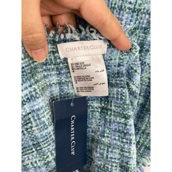 Charter Club NWT Space Dye Chenille Wrap Scarf Fringe Tassles Blue One Size New - Picture 8 of 11